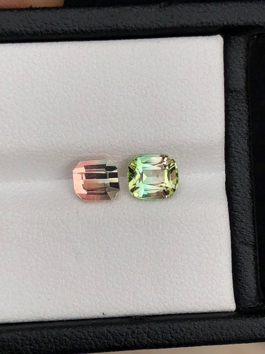 Unique bi colour tourmalines loop clean 1.95 carats