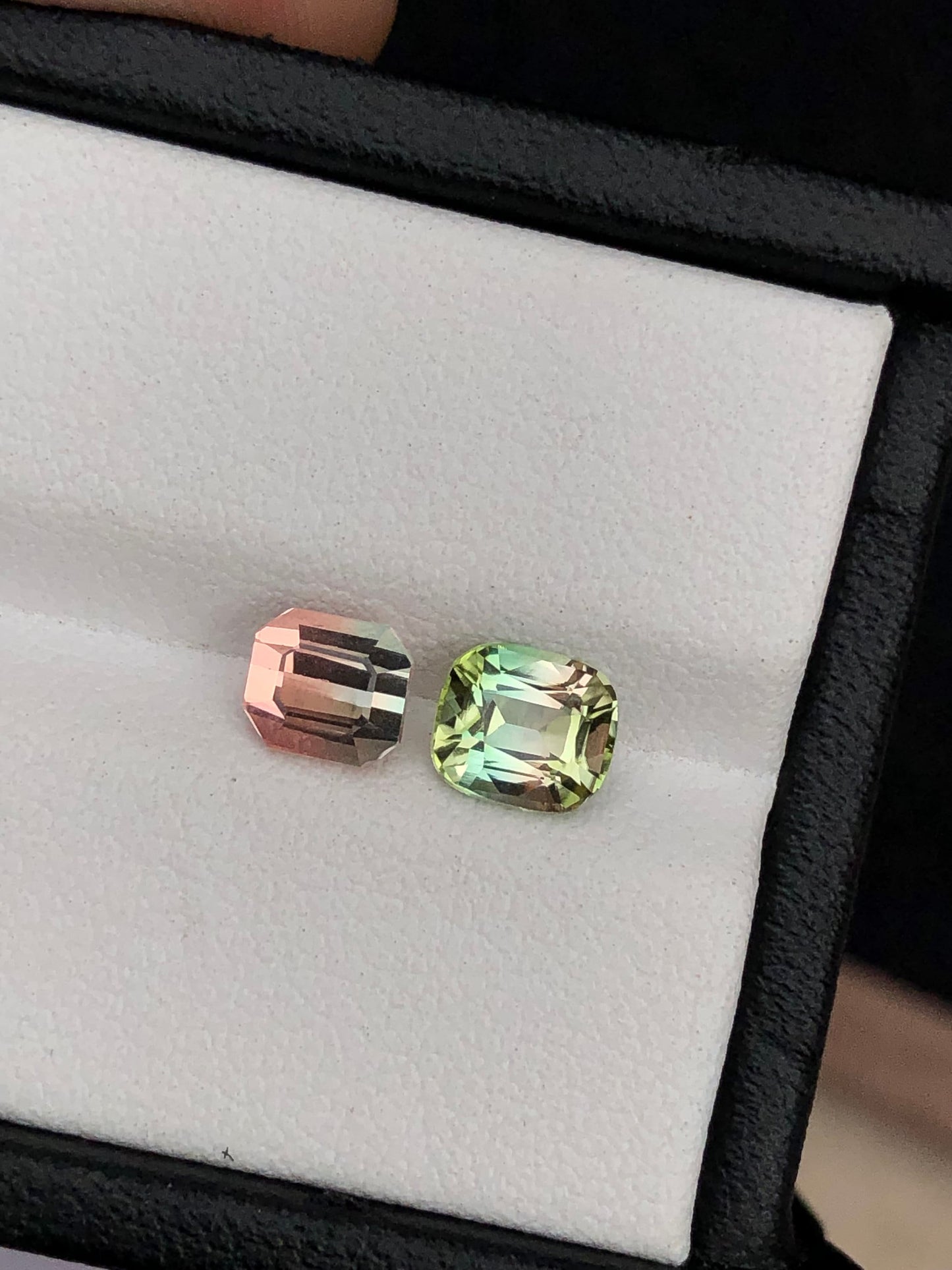 Unique bi colour tourmalines loop clean 1.95 carats