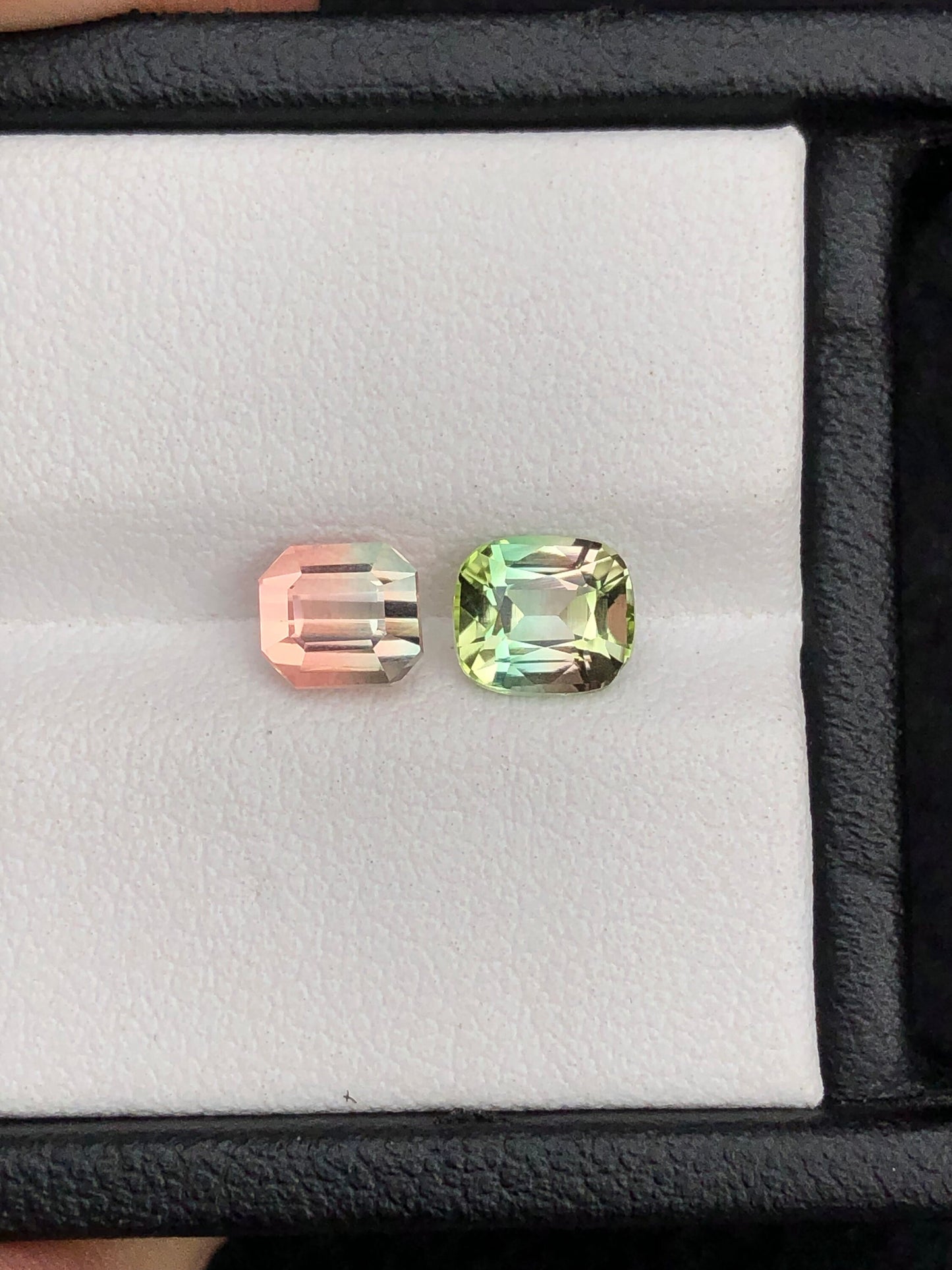 Unique bi colour tourmalines loop clean 1.95 carats