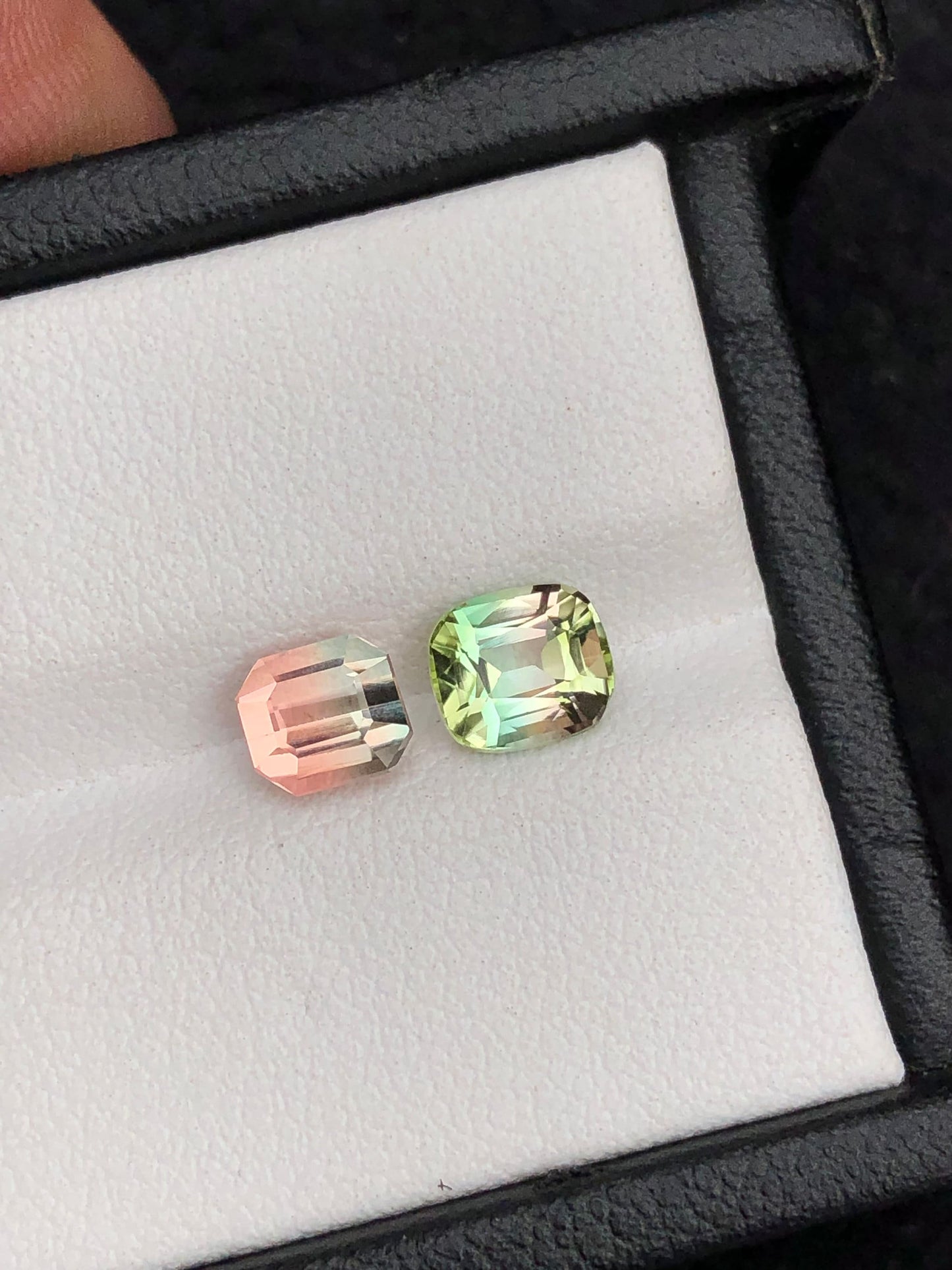 Unique bi colour tourmalines loop clean 1.95 carats