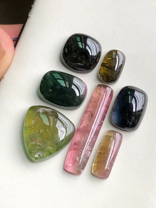 Multi tourmaline cabochon lot 42 carats flat back