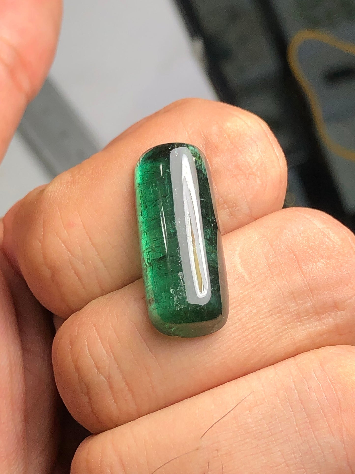 Green tourmaline cabochon 17 carat natural