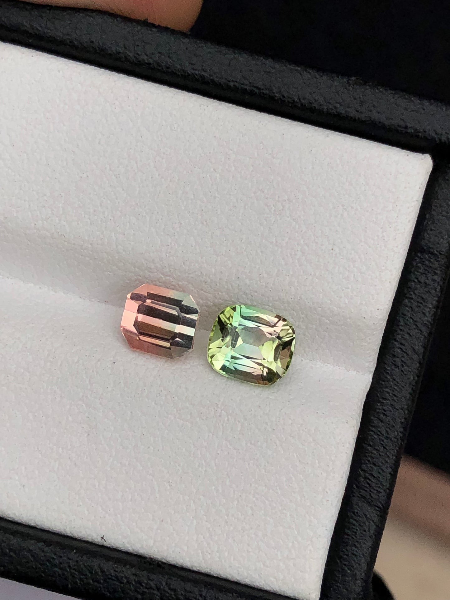 Unique bi colour tourmalines loop clean 1.95 carats