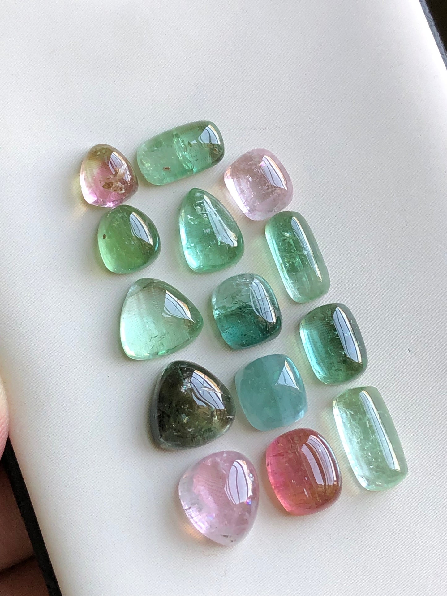 Green and pink tourmaline cabochons 36.90 carats