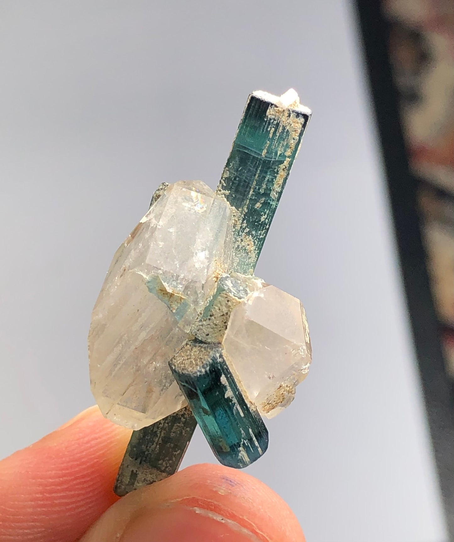 Natural blue tourmaline crystal combined whith quartz