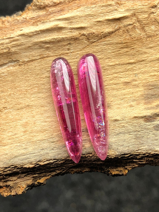 Natural pink tourmaline pair cabochons 12.90 carat