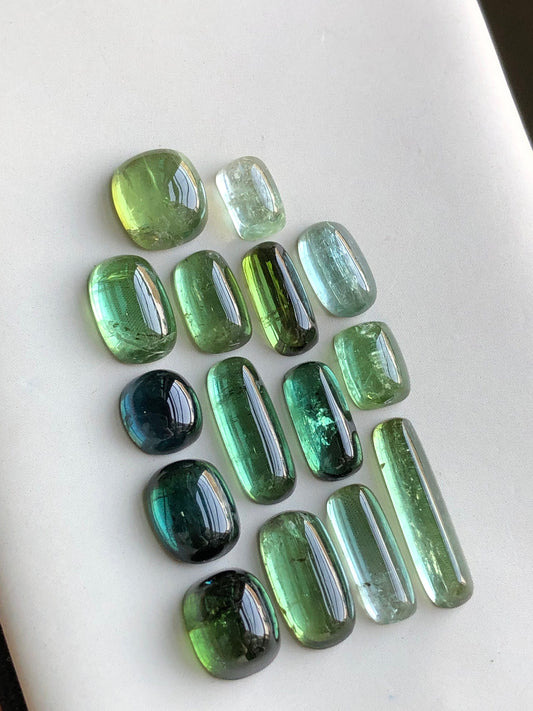 Green tourmaline cabochons lot origin Afghanistan kunar mines 32 carats