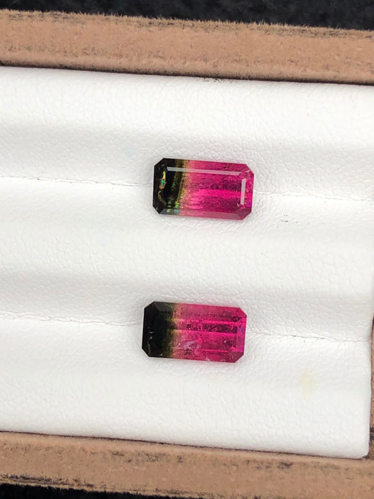 4 carats sweet bi colour tourmaline pair origin Afghanistan dimension:9.5*5*4mm each stone