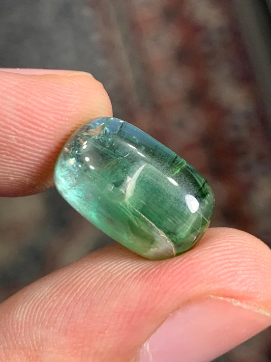 Bluish green cats eye tourmaline cabochon 11 carat