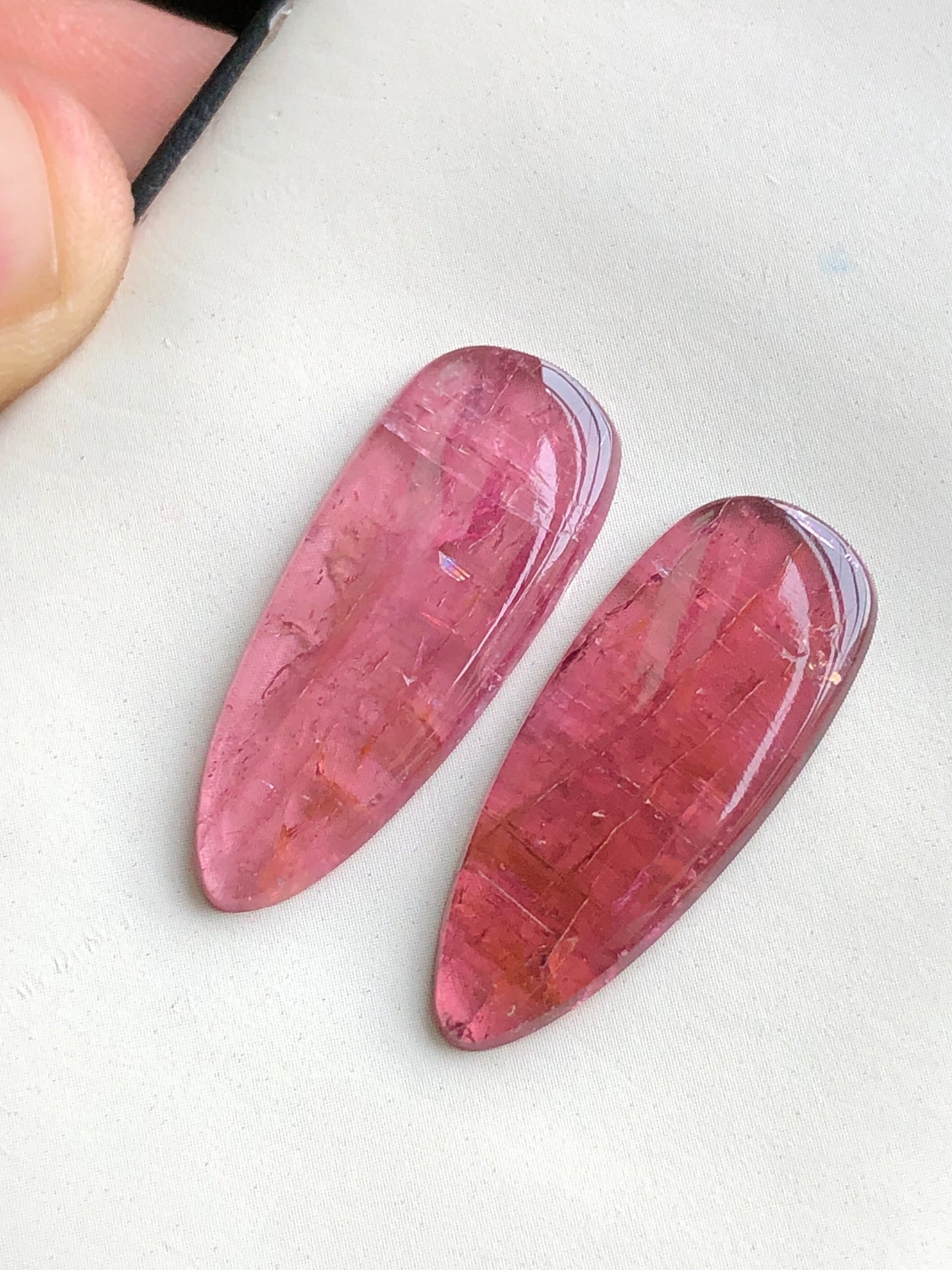 Pink tourmaline cabochons pair 19.40 carat