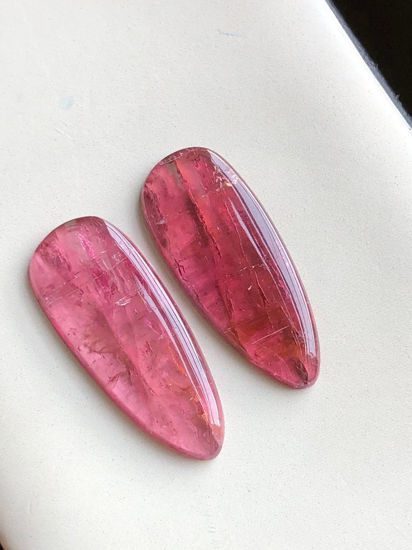 Pink tourmaline cabochons pair 19.40 carat