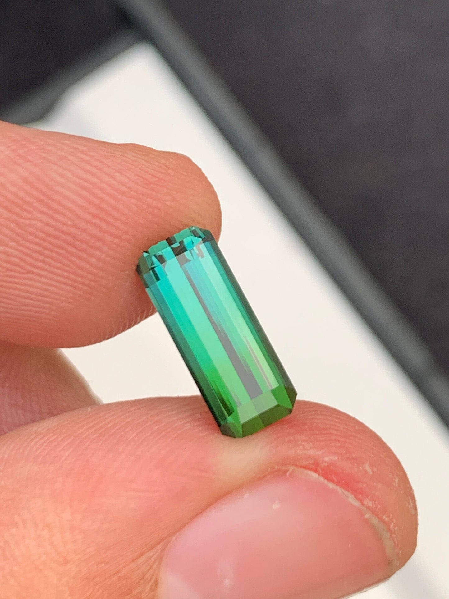 2.60 ct faceted blue green tourmaline dimension:13*5*4mm