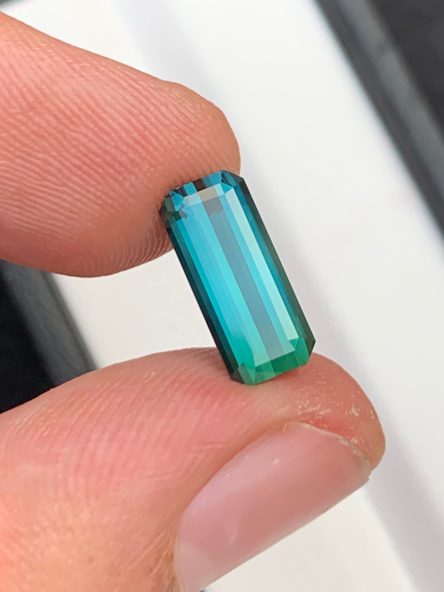 3.30 ct faceted blue green tourmaline dimension:13*6*5mm