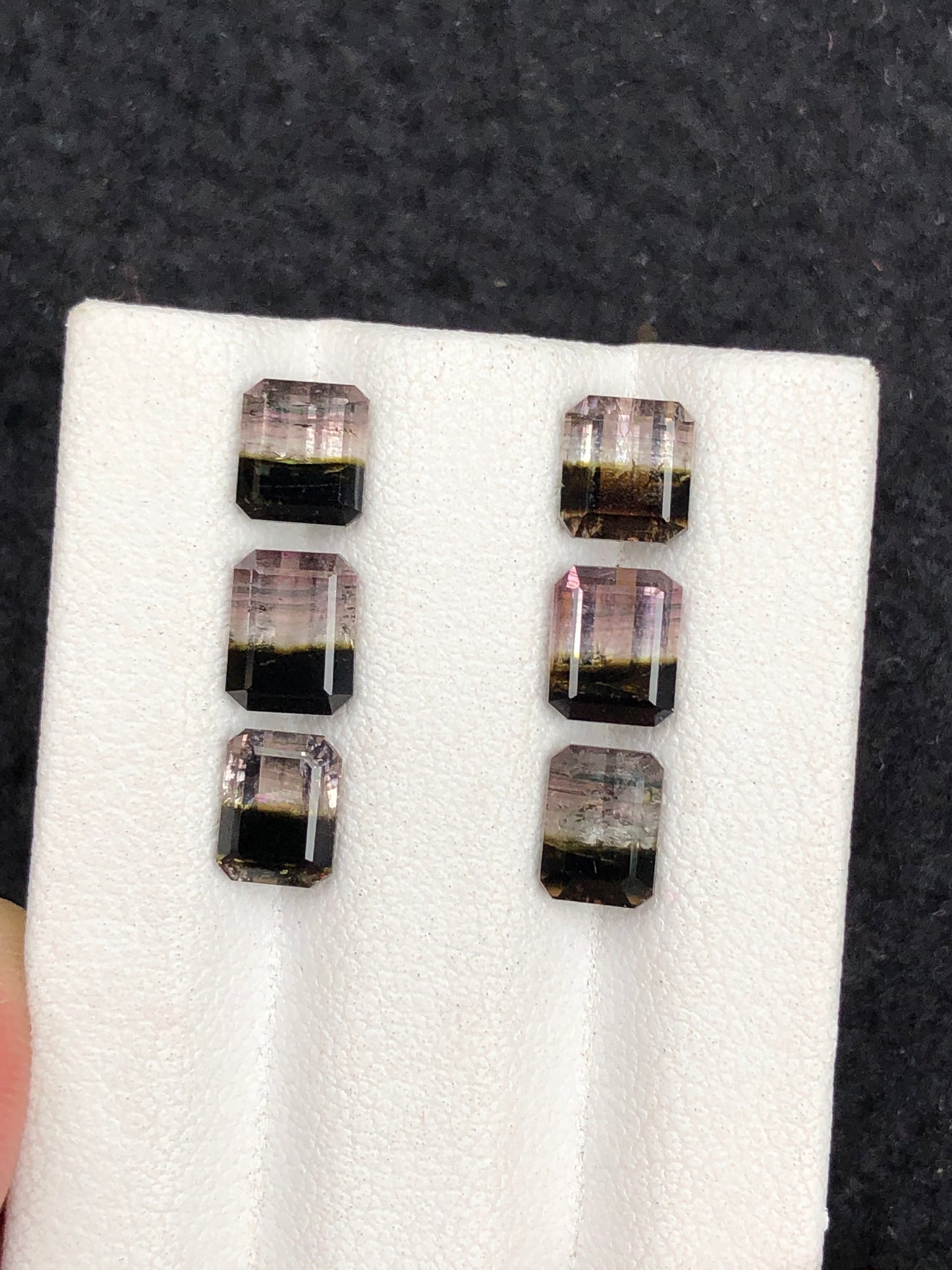 6.35 carats bi colour tourmaline pairs origin Afghanistan size:7mm to 6mm