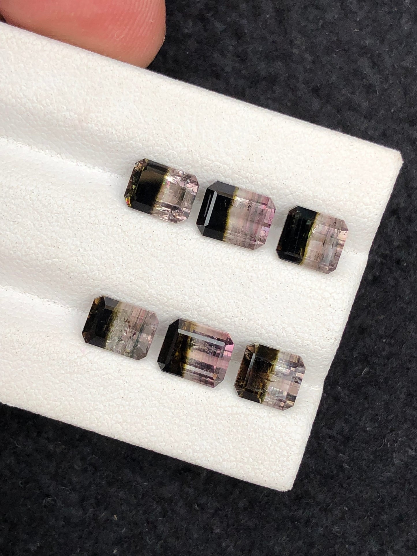 6.35 carats bi colour tourmaline pairs origin Afghanistan size:7mm to 6mm