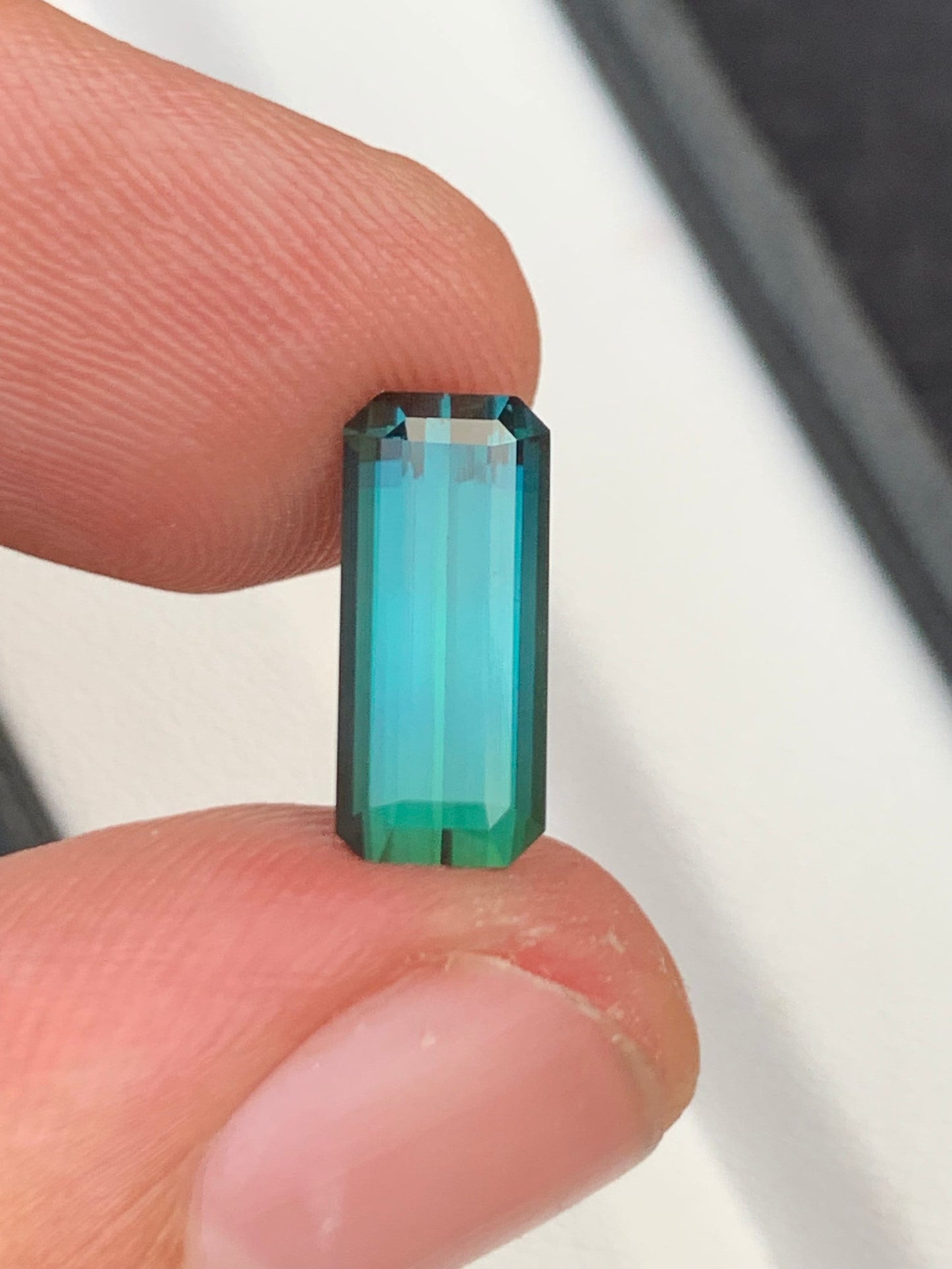 3.30 ct faceted blue green tourmaline dimension:13*6*5mm