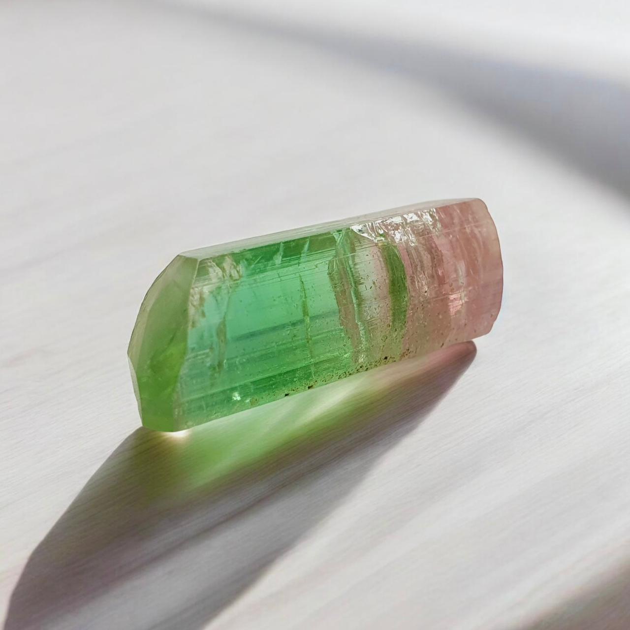 50 carats unique bi colour terminated tourmaline crystal