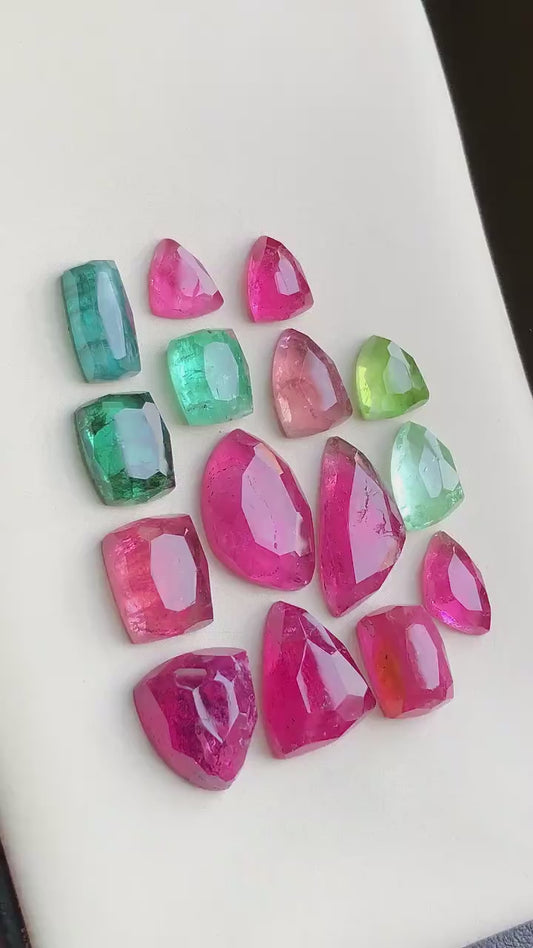 32.85 carats Bi colour tourmaline cabochons lot flat back