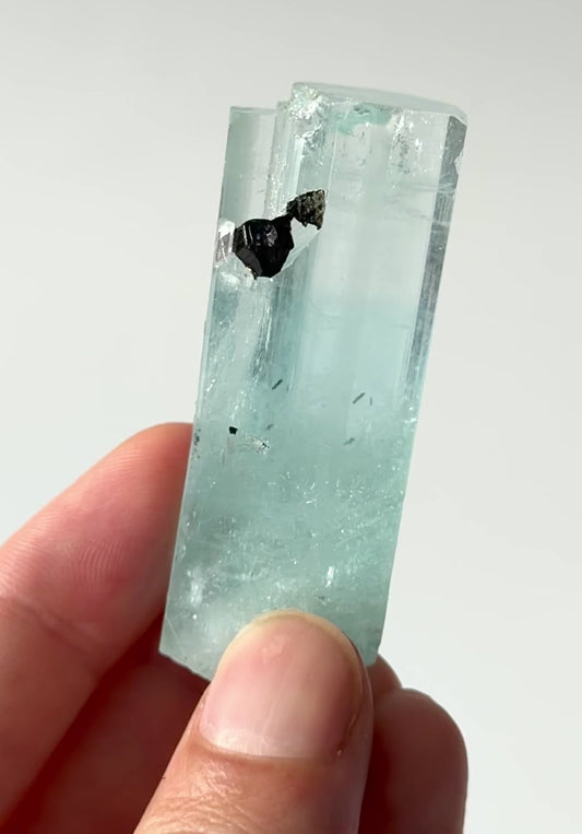Natural Aquamarine Crystal with Black Tourmaline Inclusion – Blue Beryl Specimen