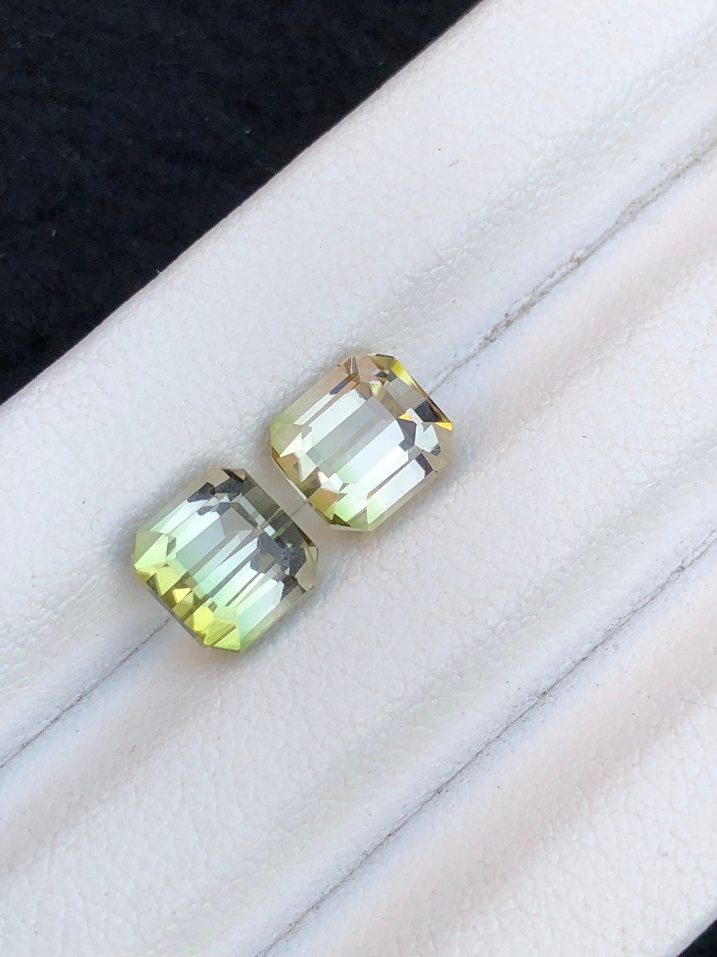 Yellow tourmaline pair 3.50 carats natural from Afghanistan kunar mines emerald cut perfect for earrings