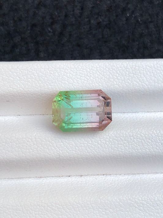 Bi colour tourmaline 6 carat emerald cut natural gemstone from Afghanistan