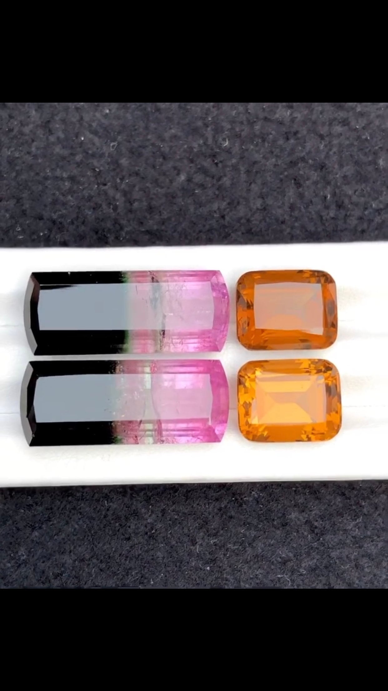 79.50 carats huge tri color tourmaline and citrine pair