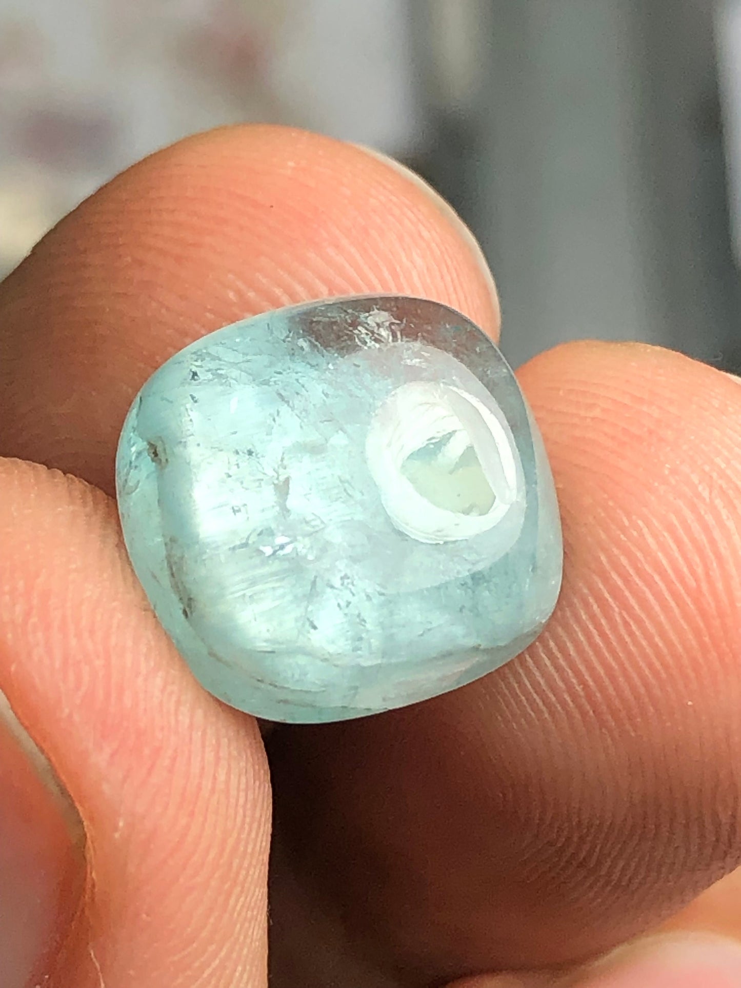 8.75 carat blue cats eye tourmaline cabochon