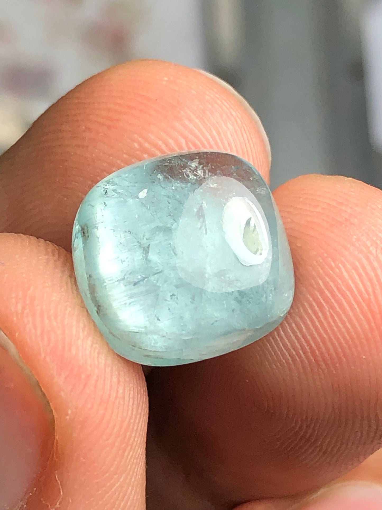 8.75 carat blue cats eye tourmaline cabochon