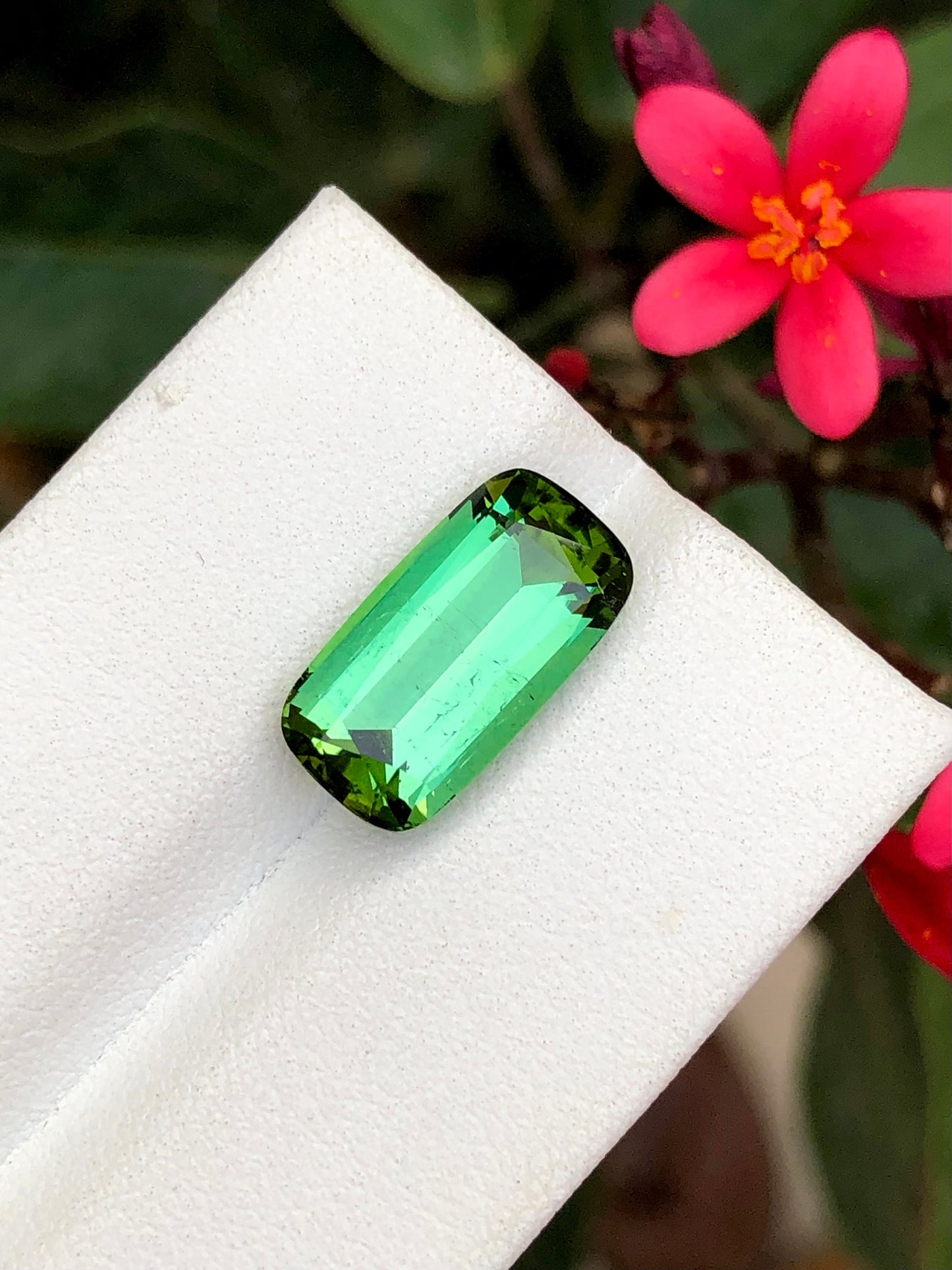 Green tourmaline 5.85 carat cushion cut natural gemstone from Afghanistan perfect for ring