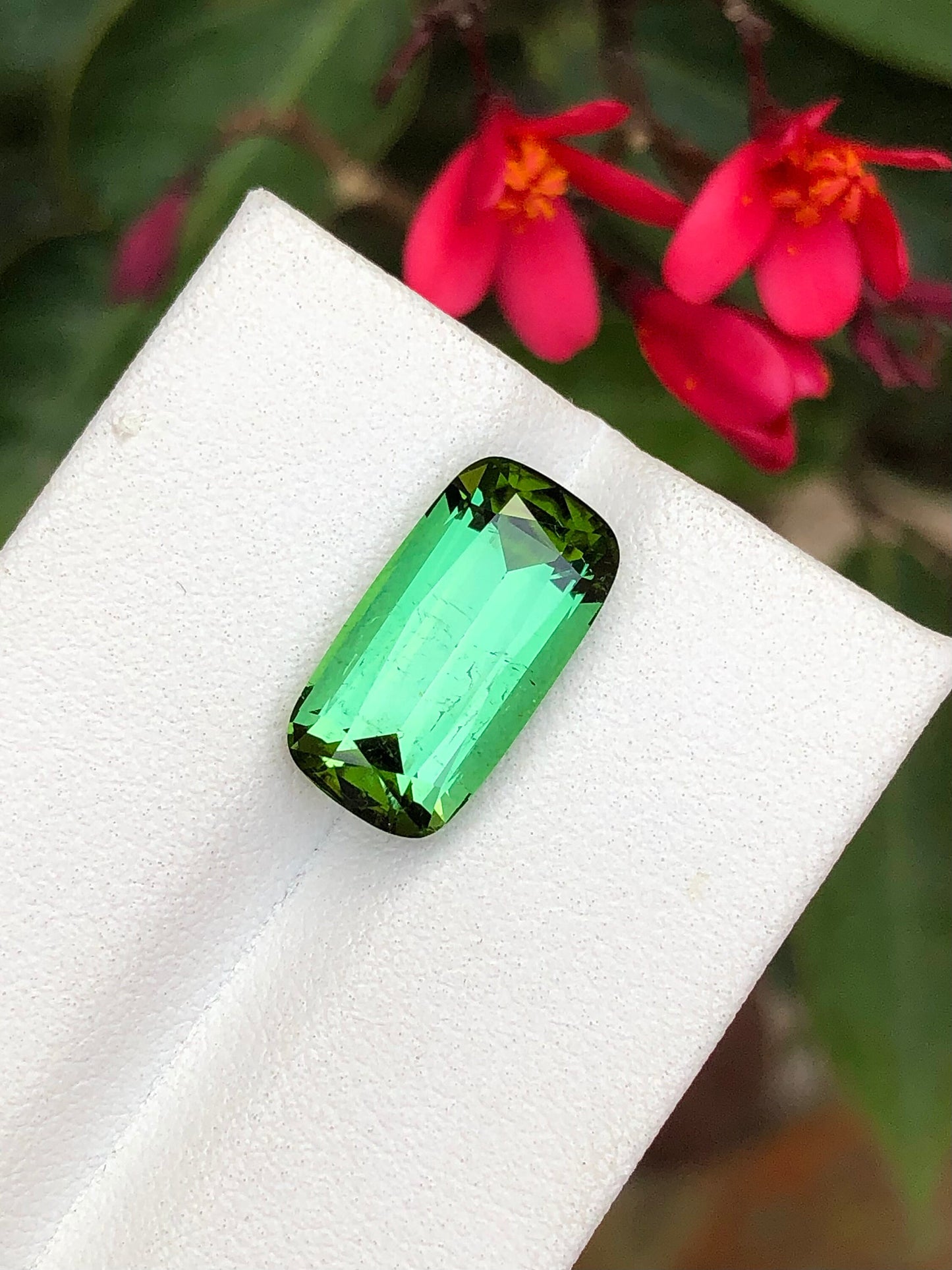 Green tourmaline 5.85 carat cushion cut natural gemstone from Afghanistan perfect for ring