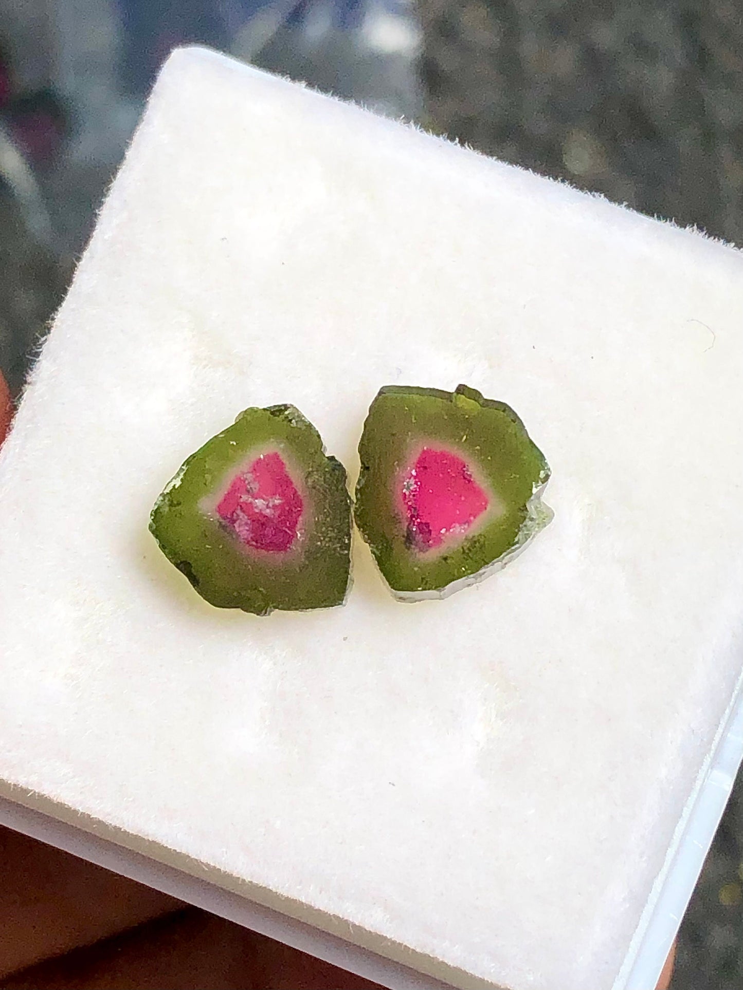 6.25 carat gorgeous watermelon tourmaline slice pair available