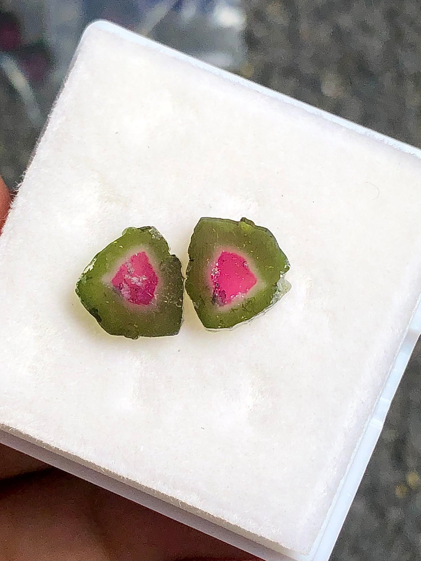 6.25 carat gorgeous watermelon tourmaline slice pair available