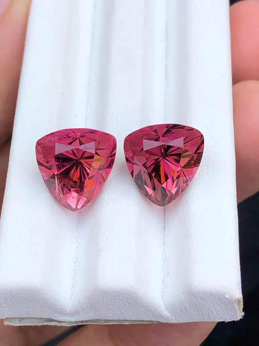 Trillion cut hot pink tourmaline pair 15.80 carats perfect for earrings Natural from Afghanistan