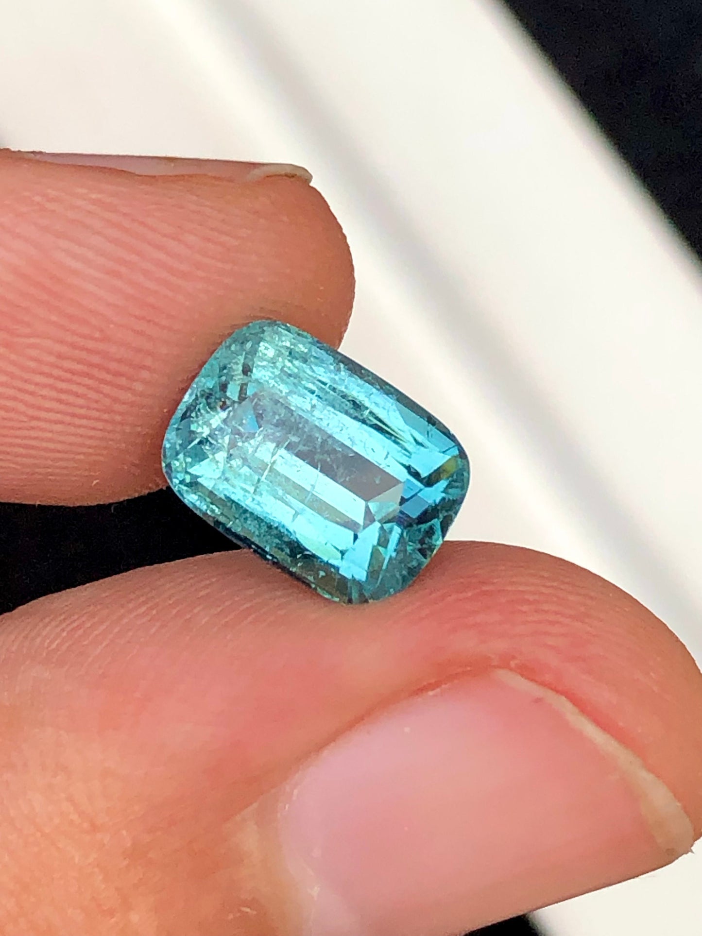 3.90 carats gorgeous ice blue tourmaline cushion cut origin Afghanistan