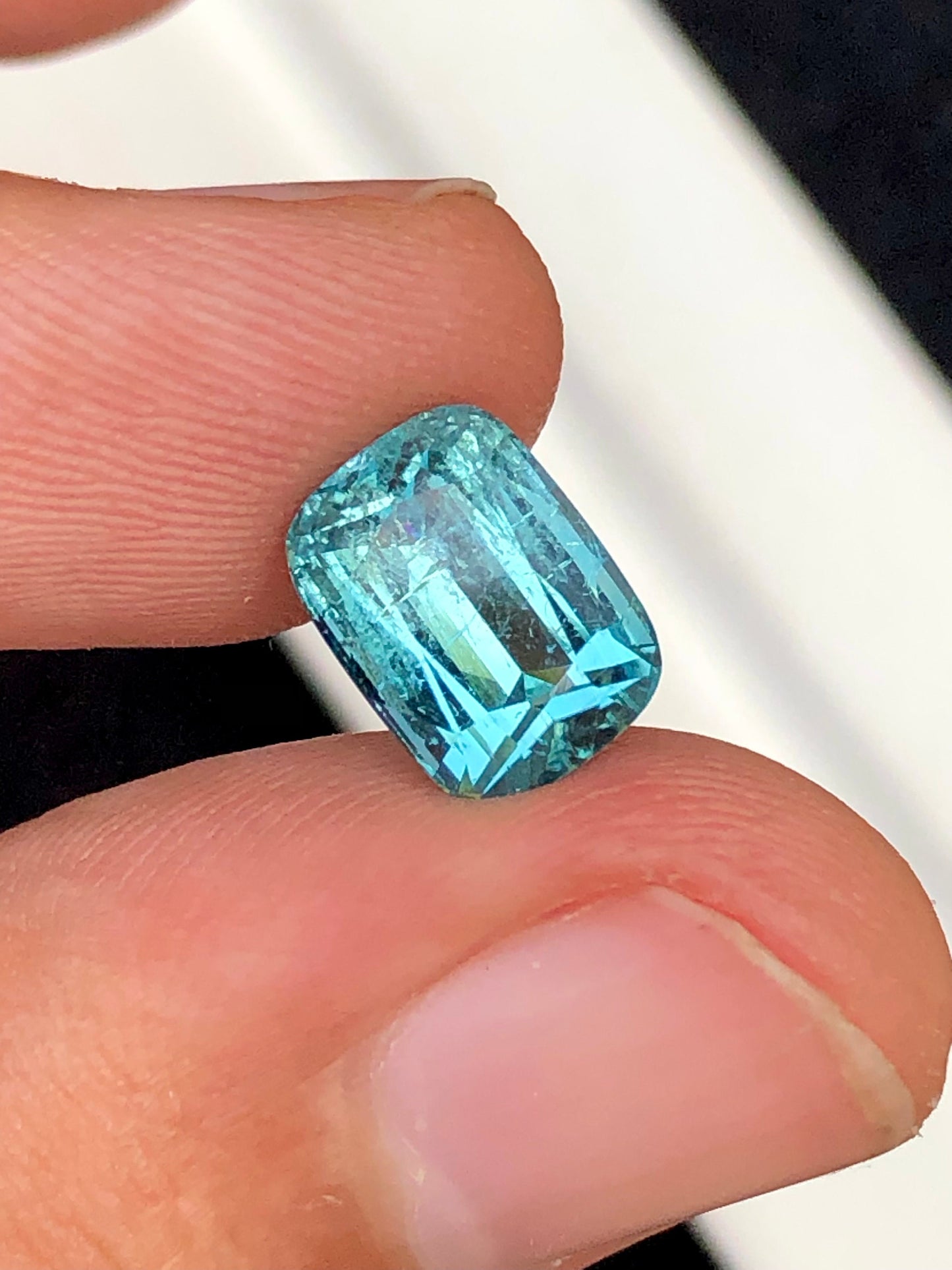 3.90 carats gorgeous ice blue tourmaline cushion cut origin Afghanistan