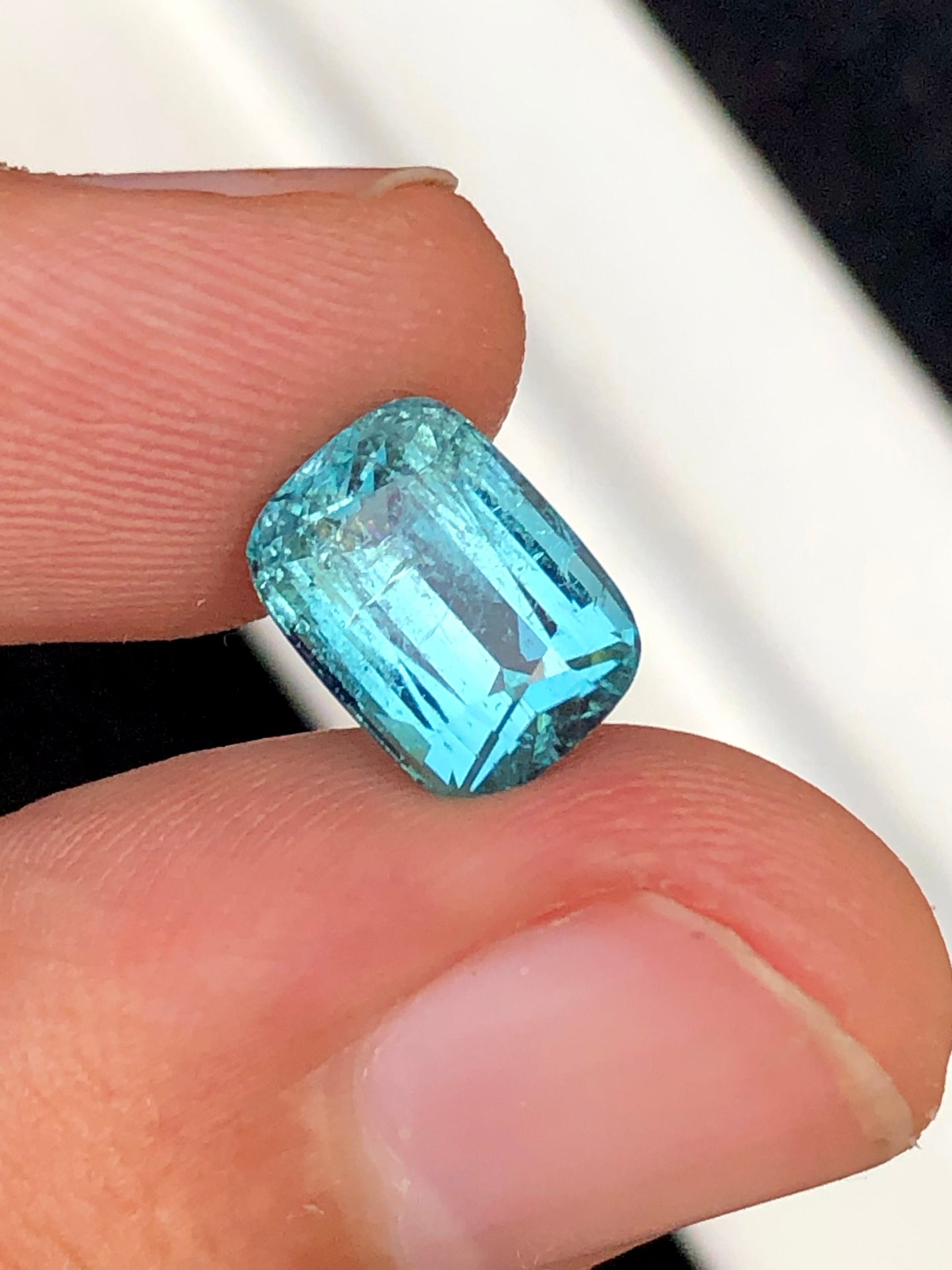 3.90 carats gorgeous ice blue tourmaline cushion cut origin Afghanistan