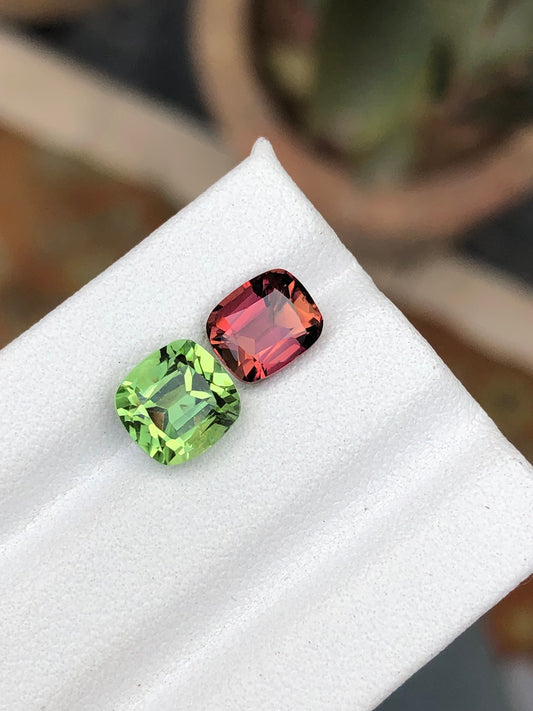 Green pink tourmalines 3.70 carats natural origin Afghanistan