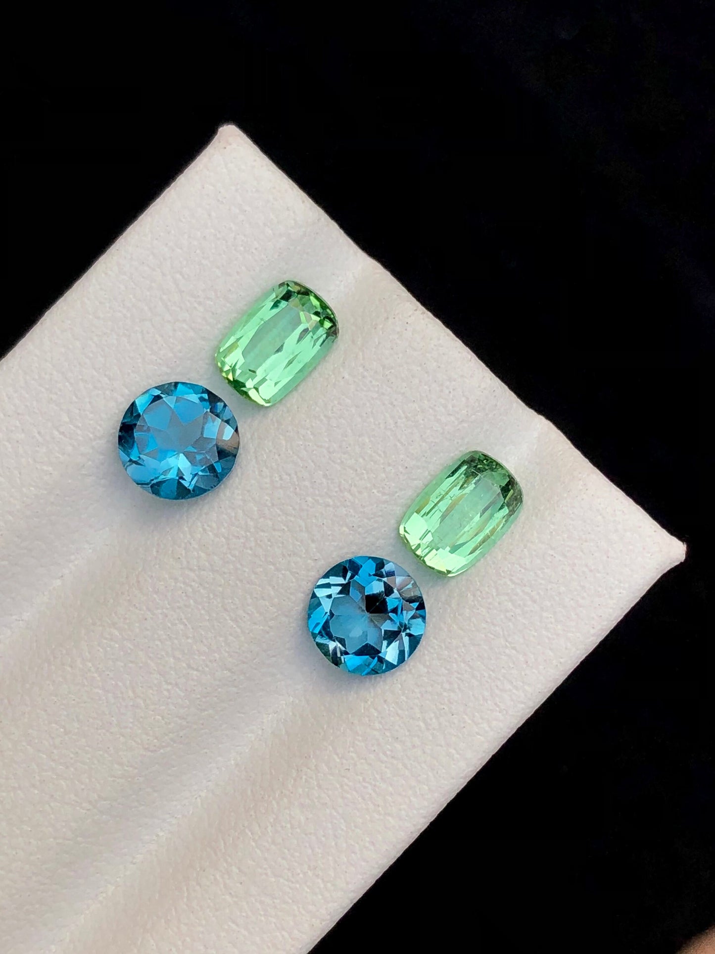 Green tourmaline and London blue topaz pairs 3.80 carats