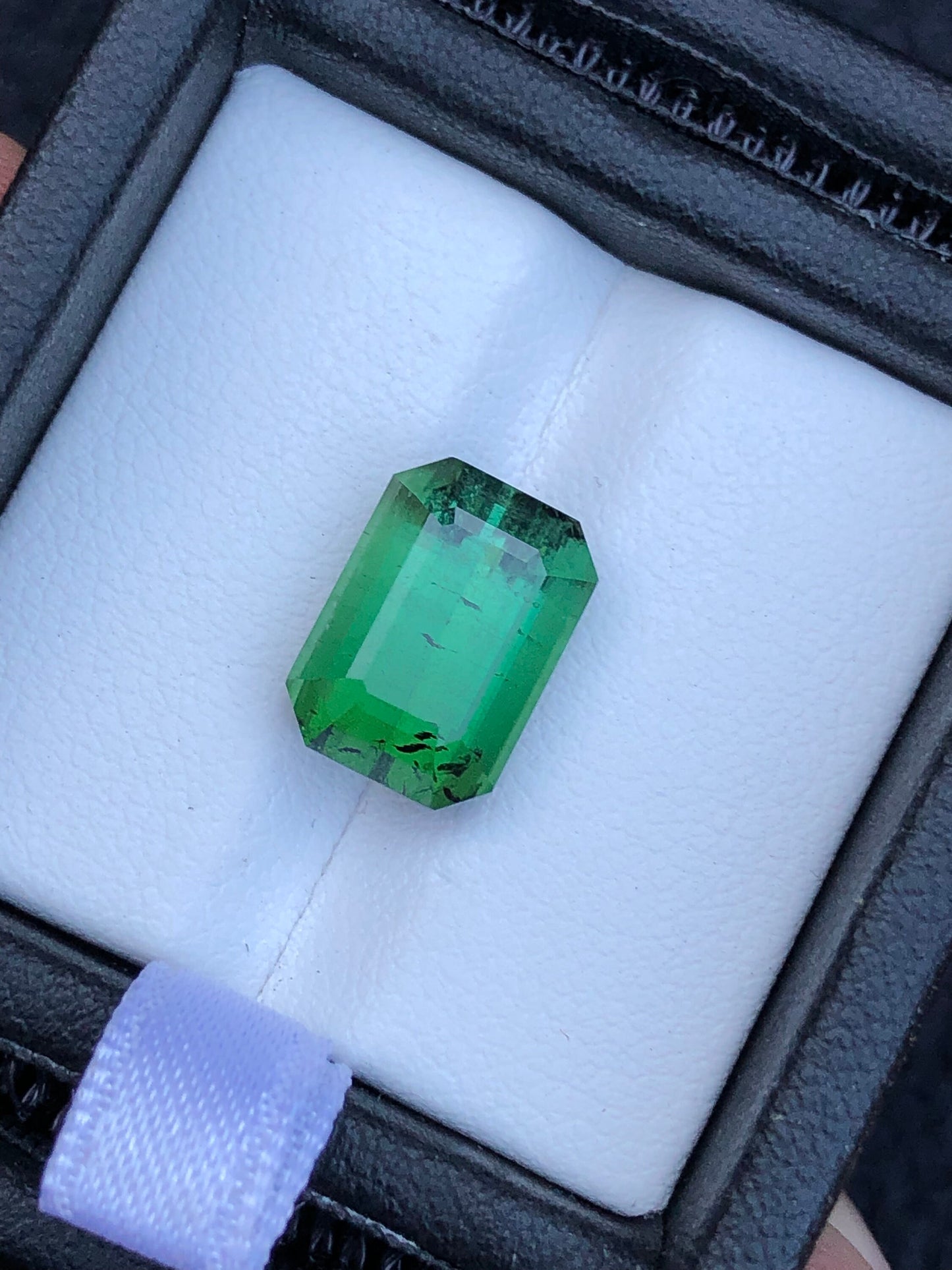 Green tourmaline 6.20 carat natural emerald cut