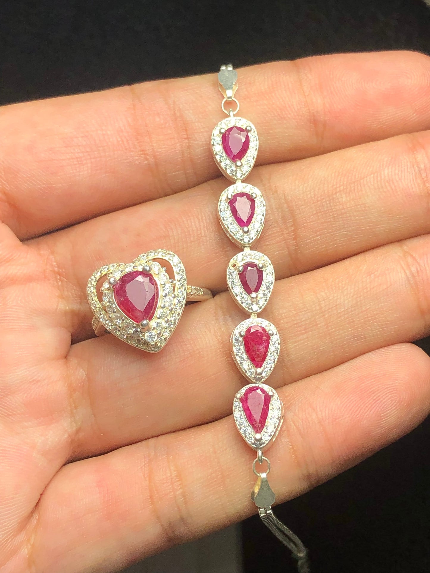 Natural 925 silver ruby ring , bracelet available origin of the stone is Afghanistan jagdali mine