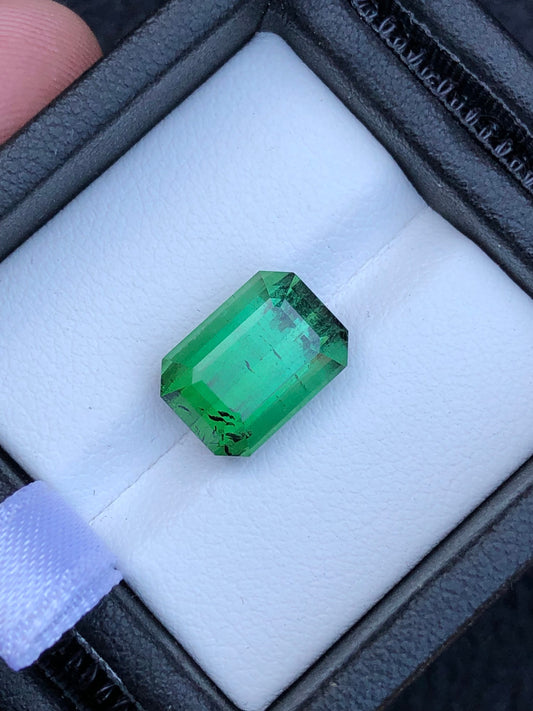 Green tourmaline 6.20 carat natural emerald cut