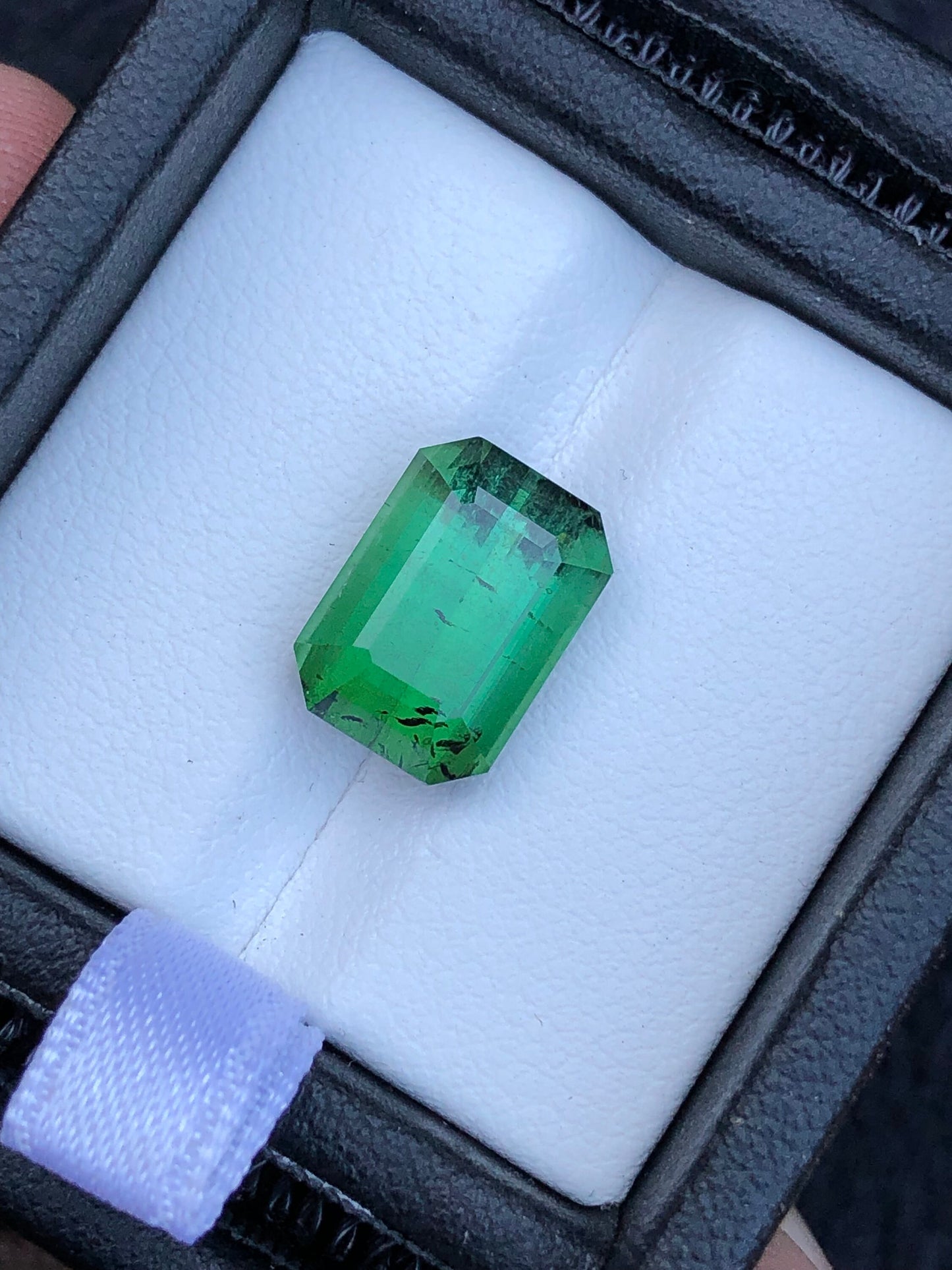 Green tourmaline 6.20 carat natural emerald cut