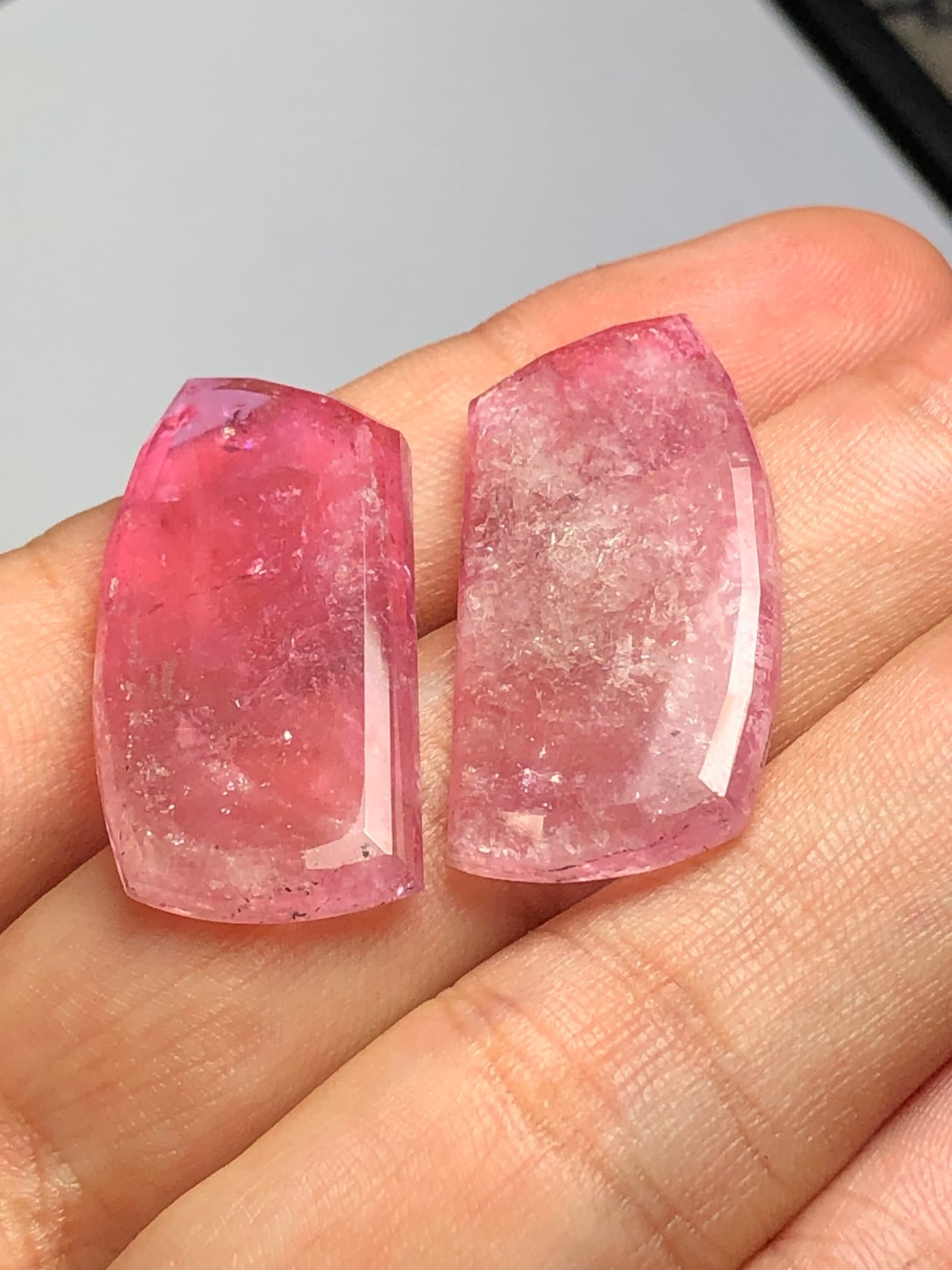 Pink tourmaline rose cut pair 44 carats