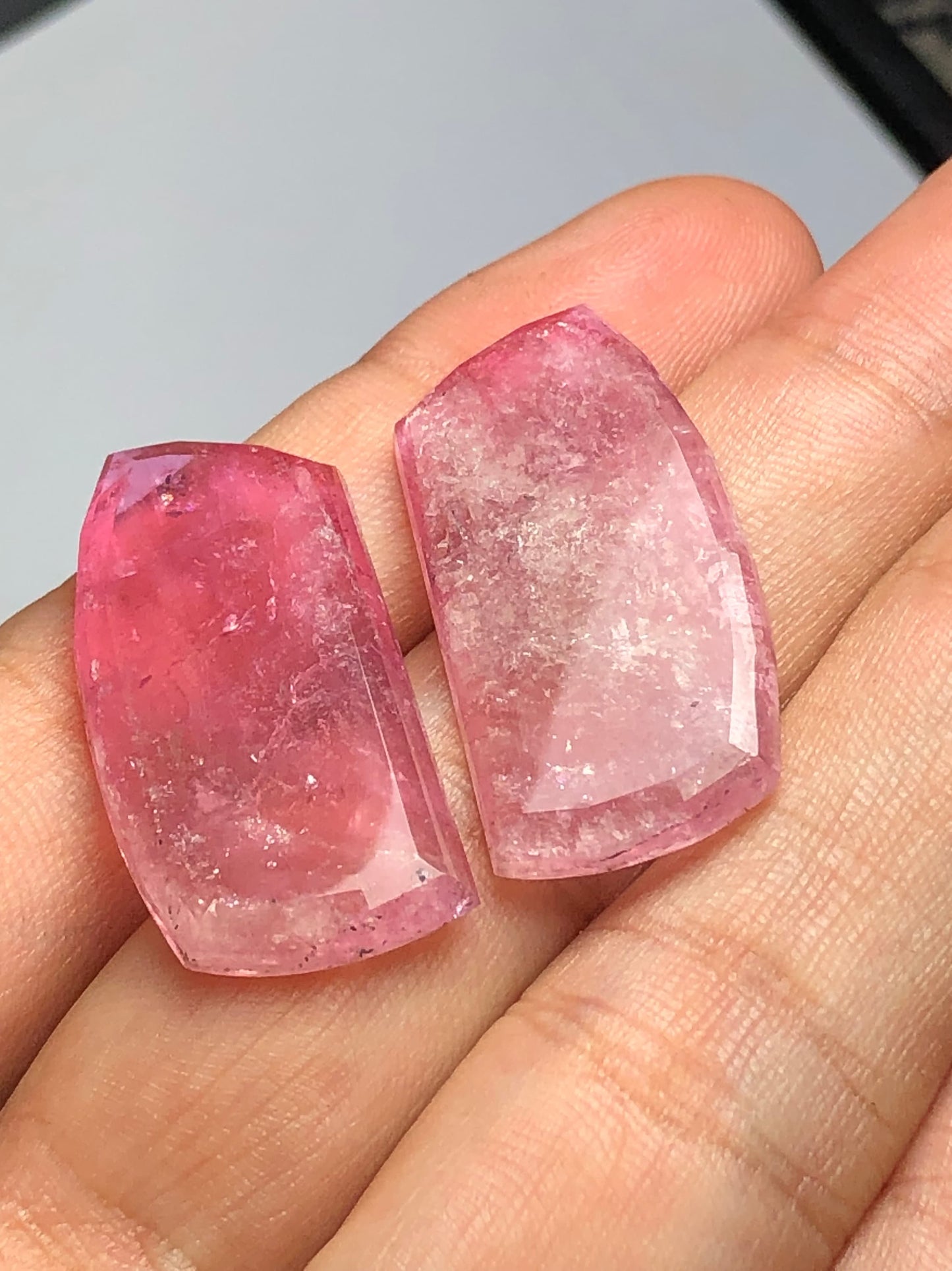 Pink tourmaline rose cut pair 44 carats