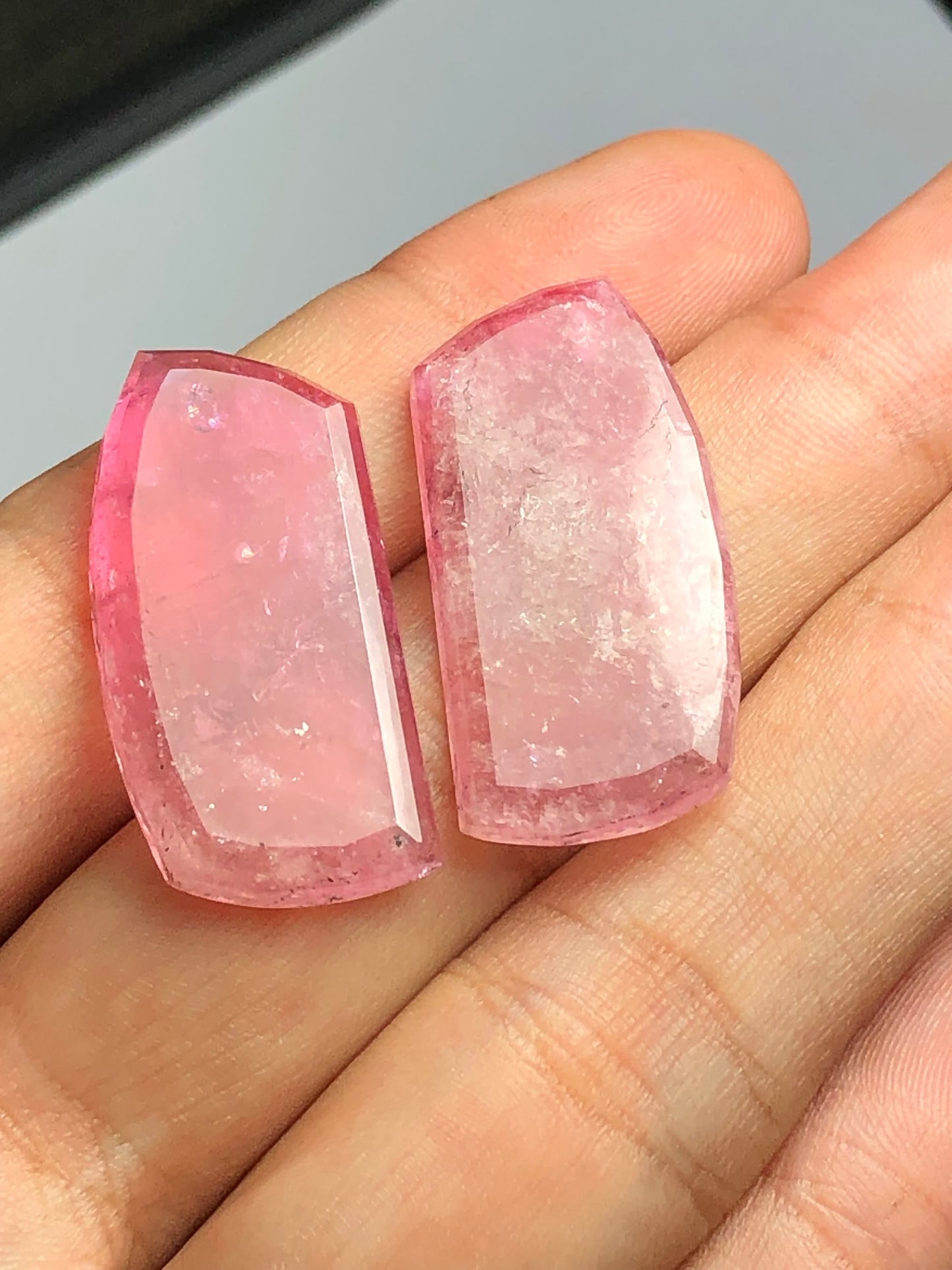 Pink tourmaline rose cut pair 44 carats