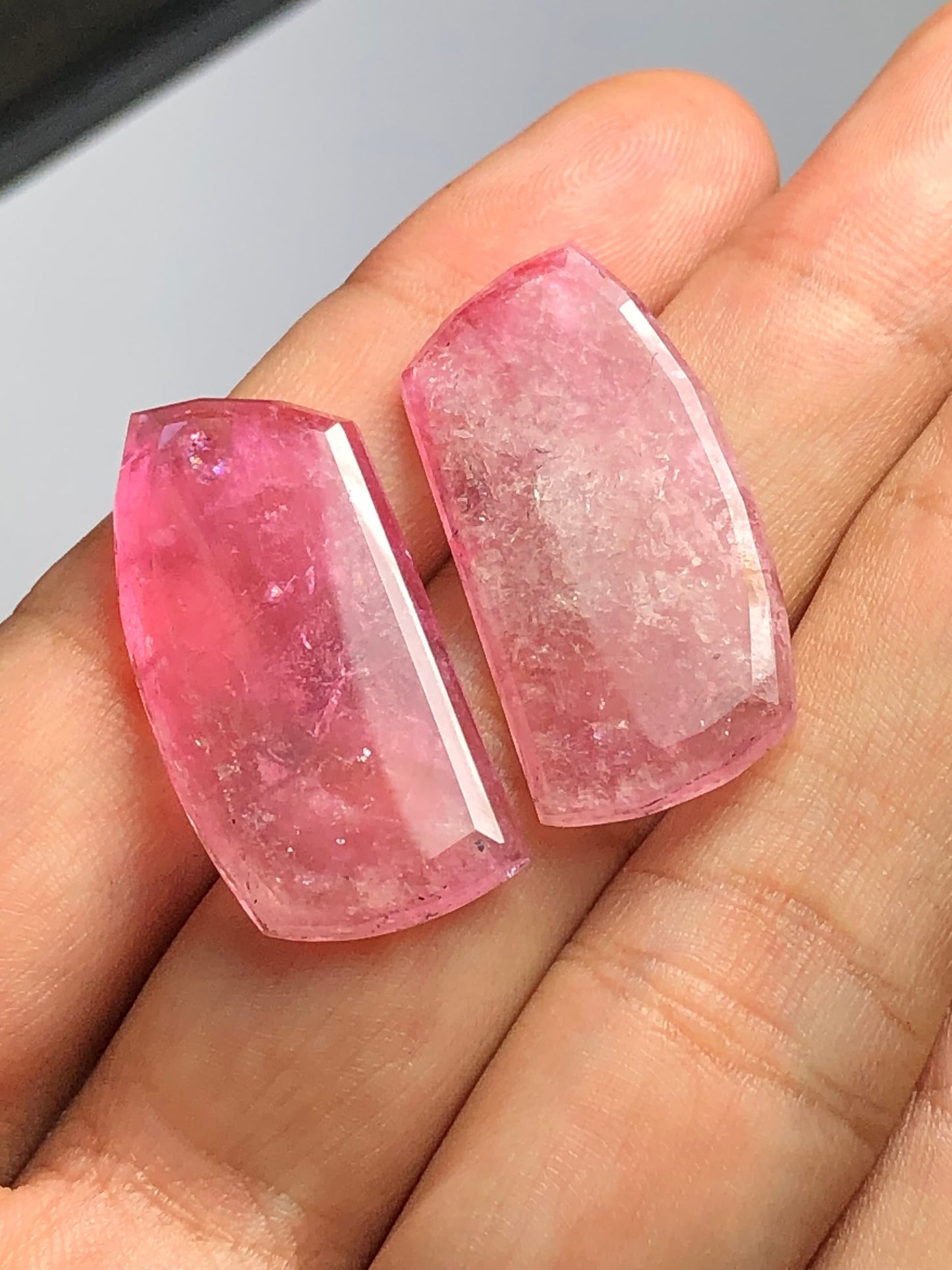 Pink tourmaline rose cut pair 44 carats