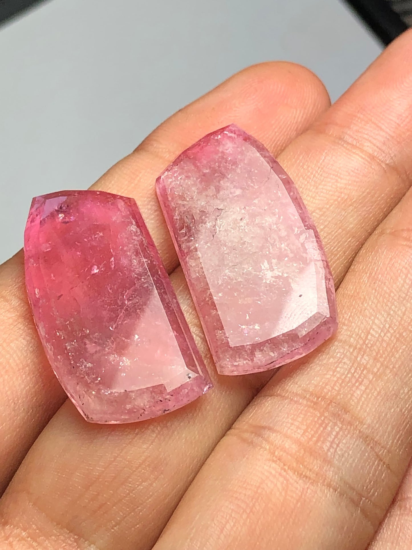 Pink tourmaline rose cut pair 44 carats